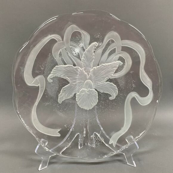 Cake Glass Serving Chop Plate Platter Tray Flower Ribbon Large Thick 12 3/4" - Picture 3 of 6